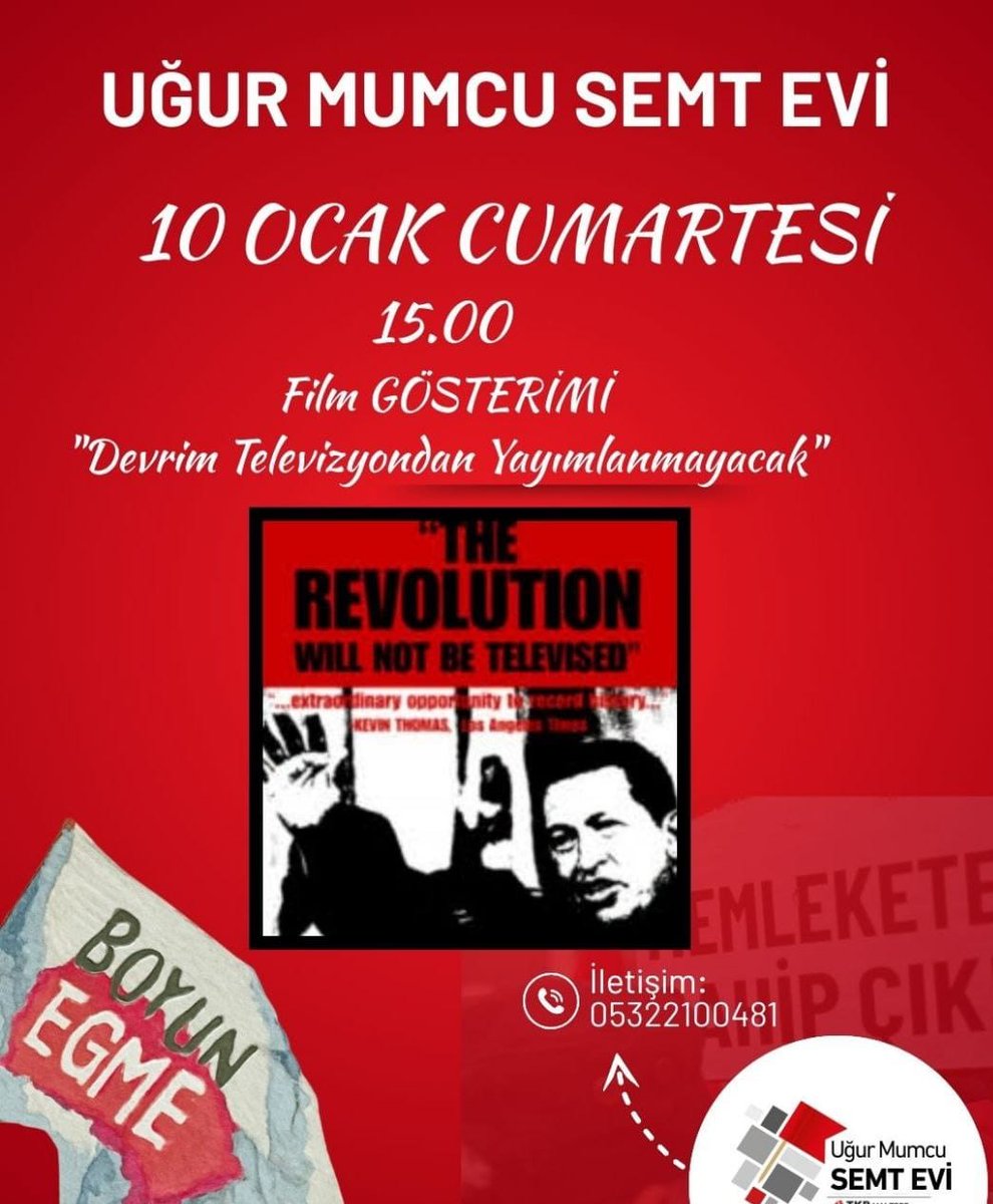 Cumartesi günü;
Chavez’e yönelik Amerikancı darbe sürecini anlatan 2003 yapımı bir belgesel film olan "Devrim Televizyondan Yayımlanmayacak" 'ı izleyeceğiz. 
Sonrasında ABD'nin Venezuela 'ya son müdahalesini değerlendireceğiz.
Dostlarımızı bekleriz.
<a href="/KartalTKP/">Kartal TKP</a>
<a href="/istanbul_tkp/">TKP - İstanbul</a>