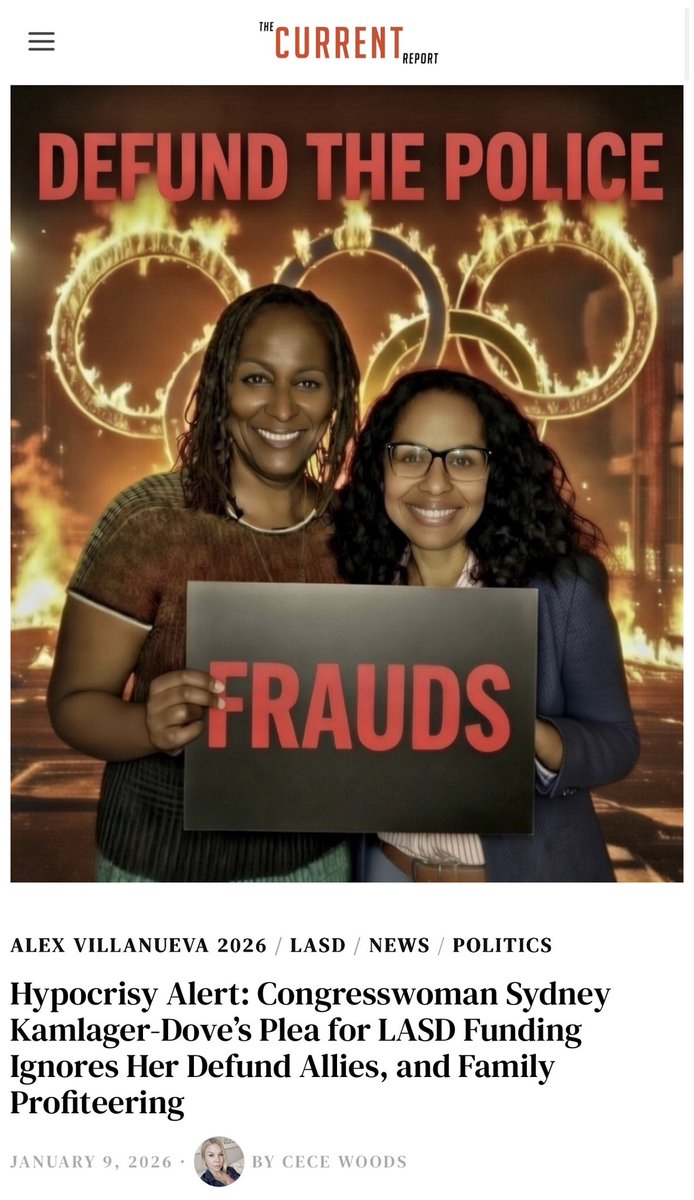 This is what political fraud looks like in real time.

Congresswoman Sydney Kamlager Dove just demanded LASD be properly funded and staffed. 

Ha! 🤣 What an effing JOKE.

She is politically tethered to Supervisor Holly Mitchell, a defund aligned power broker whose policies