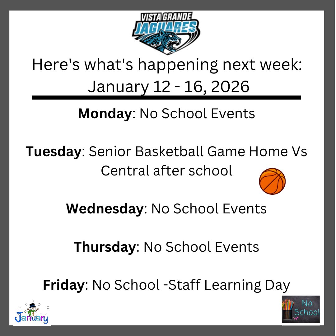 Here's what's happening next week at Escuela Vista Grande!