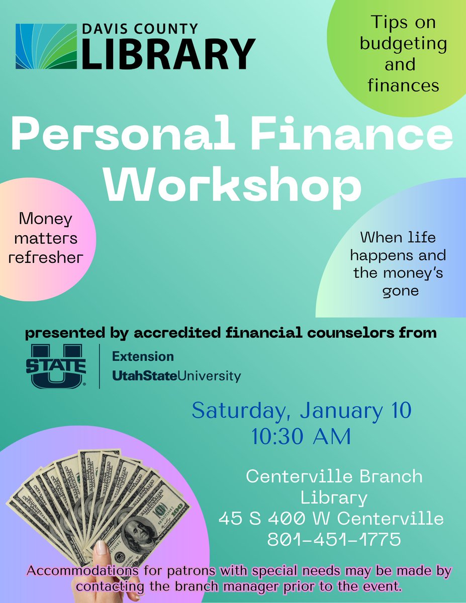 DavisCountyLib's tweet image. Tomorrow at the Centerville Branch at 10:30 am, start the year financially fit with expert advice from USU Extension.
Teens are welcome to join the Teen Book Club at our Clearfield Branch tomorrow at 11:00 for our first meeting of 2026!