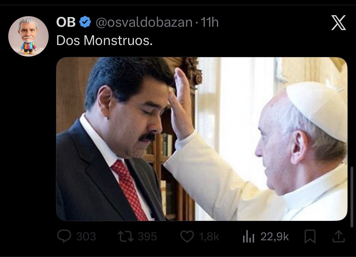 Osvaldo, me tenés bloqueada pero espero que te llegue, sos un ser despreciable, lleno de resentimiento y no te quiere nadie. Maleducado y atrevido, lávate el orto roto que tenés antes de hablar de Francisco.