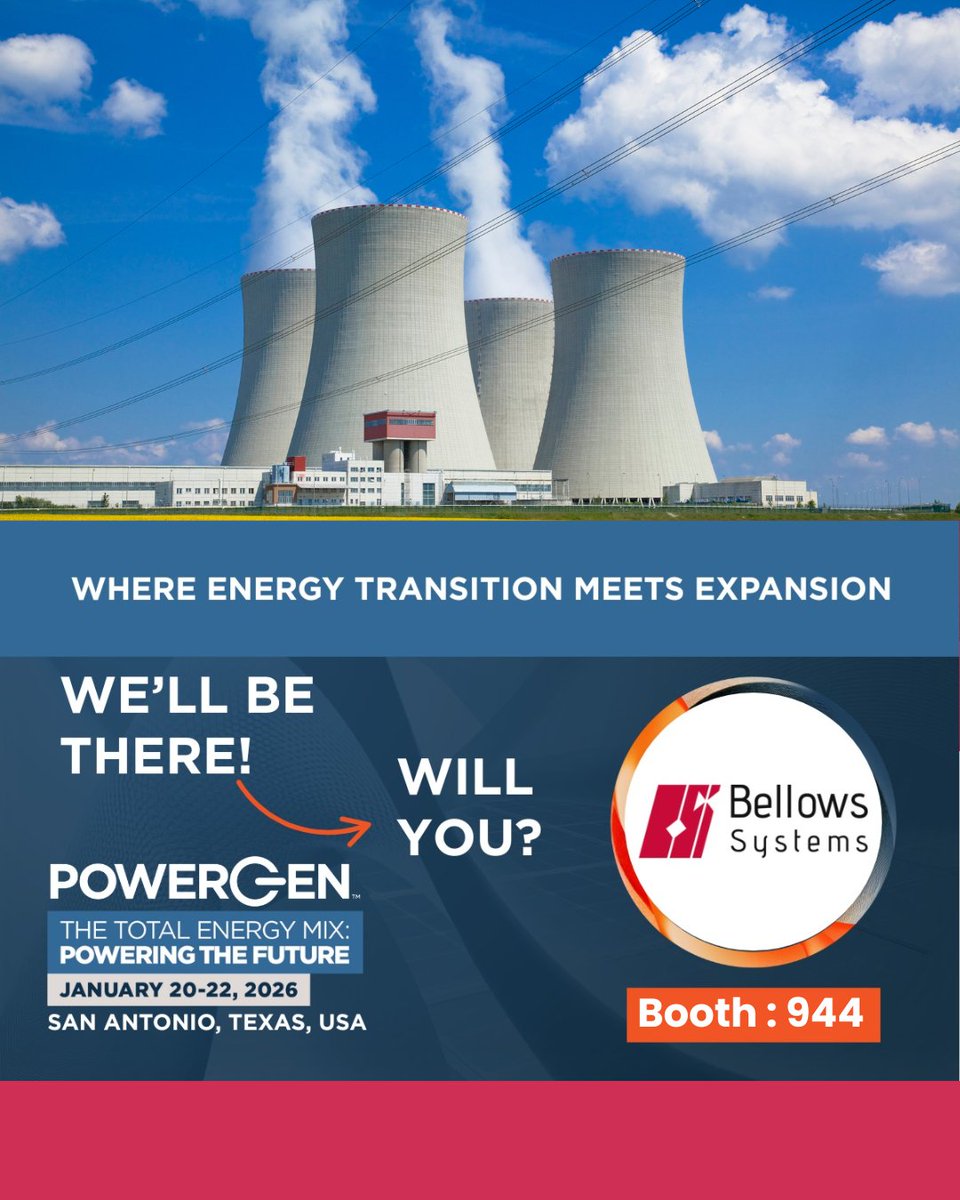 Meet us at POWERGEN International 2026.
Visit Booth #944 to explore Bellows Systems’ engineered solutions for  power and energy sector.

📍 Jan 20–22, 2026 | San Antonio, TX
📌 Henry B. Gonzalez Convention Center
🔗 zurl.co/W7iHY

#PowerGen2026 #BellowsSystems
