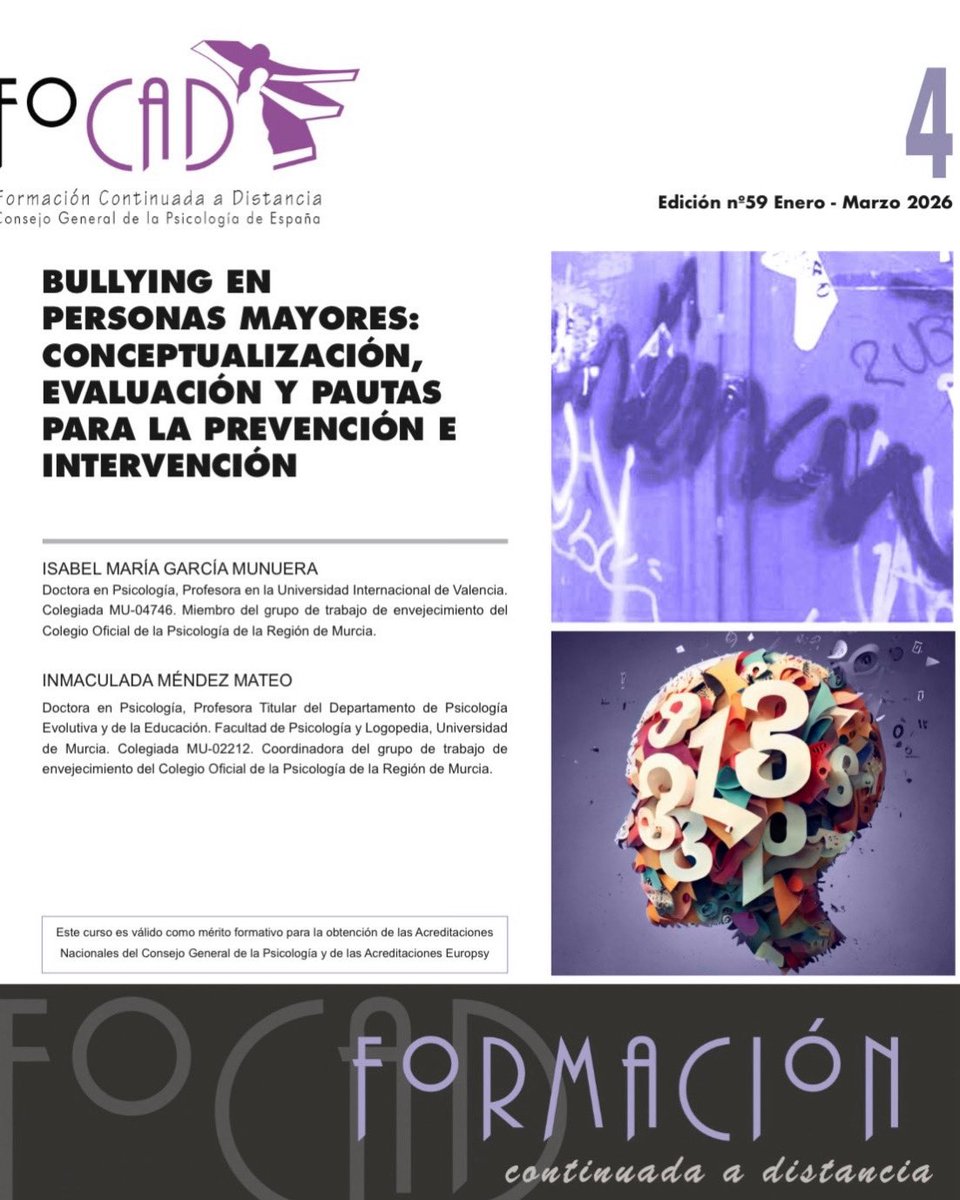 inmamendez_um's tweet photo. Ya está disponible como Formación Continuada a Distancia en Psicología -FOCAD- del @cop_psicologia  el curso sobre “Bullying en personas mayores” elaborado junto a Isabel García Munuera https://t.co/teVckAMsdo https://t.co/YUCv5jAxWL