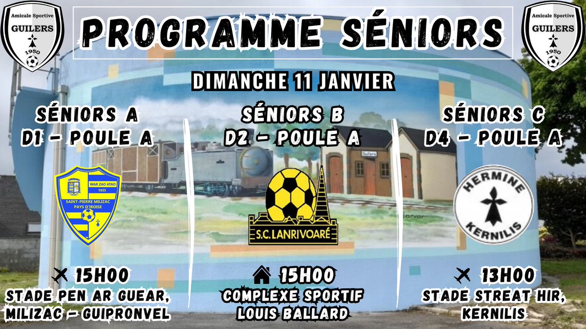 AS_Guilers's tweet image. 𝕻𝖗𝖔𝖌𝖗𝖆𝖒𝖒𝖊 𝖉𝖚 𝖉𝖎𝖒𝖆𝖓𝖈𝖍𝖊 𝖕𝖔𝖚𝖗 𝖑𝖊𝖘 𝕾𝖊𝖓𝖎𝖔𝖗𝖘

Bon match à vous tous messieurs, le premier de l’année 2026 ! 🤩

ALLEZ GUILERS 🖤🤍