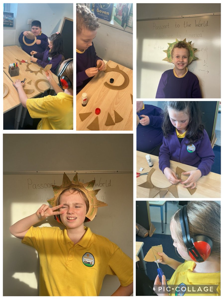 NantCelynBase's tweet photo. 🗽 As part of our topic Passport to the World – “Welcome to America”, we made Statue of Liberty crowns! While creating them, we explored early fraction language, learning how to cut shapes into halves, quarters and eighths. Fantastic work everyone! ✂️👑✨

@nantcelynschool https://t.co/AsQl3w26nt