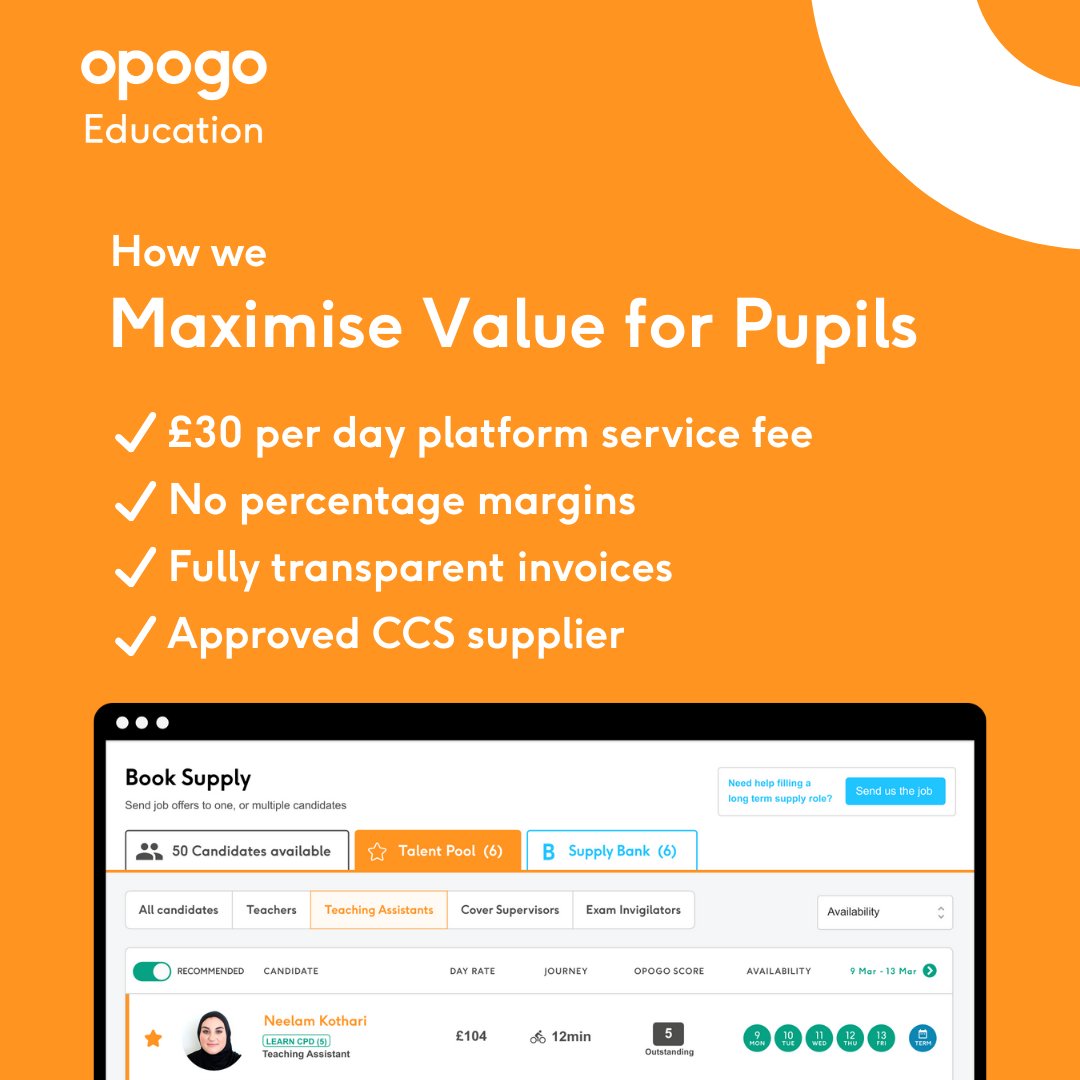OpogoEducation's tweet photo. What if supply staffing already worked the way policy is asking it to?

The Department for Education is raising expectations on value, transparency, and fairness - how we already operate at Opogo.

💷 £30 fee | 🧾 Transparent invoices | ✅ CCS approved
🔗 https://t.co/DzIqJlrDGA https://t.co/IDQllLfdS5