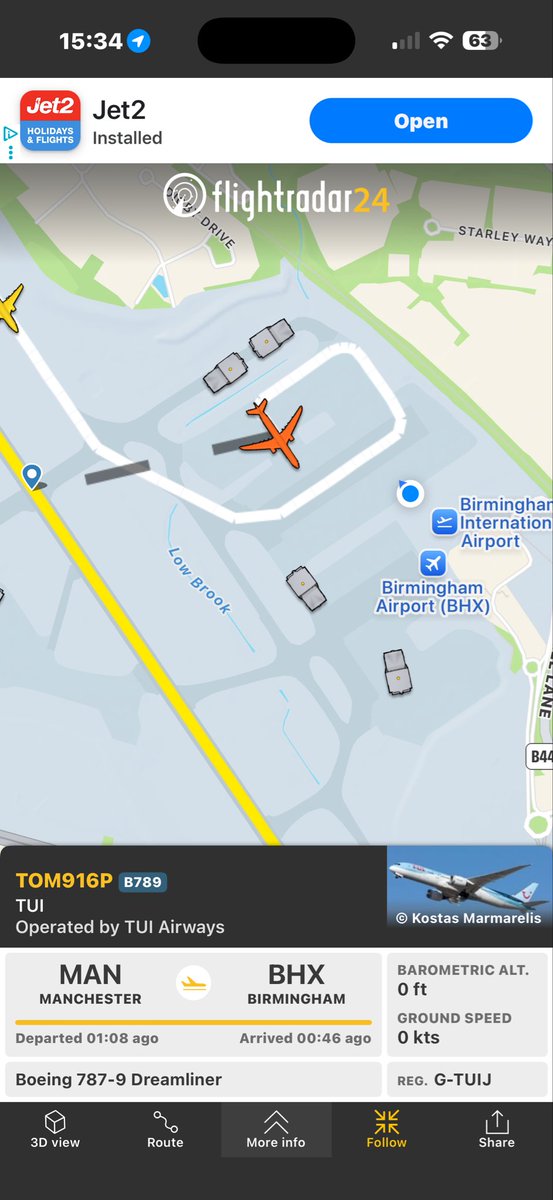 Nash2889's tweet photo. @TUIUK Pathetic you blame the weather for cancelling a flight when everything else has left Birmingham Airport. The plane managed to get from Manchester to Birmingham no problem! So have the balls to say you have no crew to manage it! https://t.co/708ahAUvON