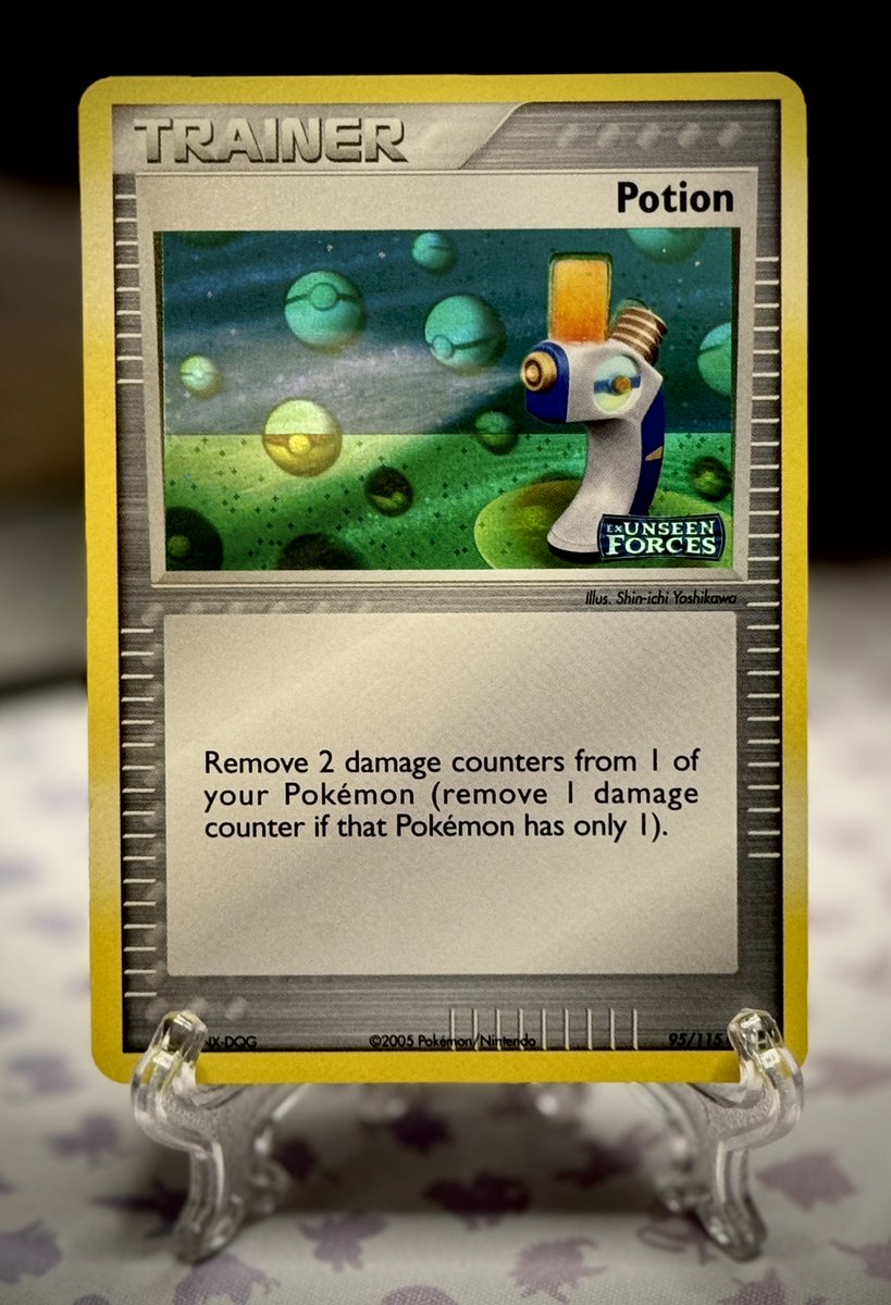 Day 341 of posting a Stamped Reverse Holofoil! 

Today we have this Potion from the set ex Unseen Forces! 

Gnarly print line but holy smokes does it showcase this sets unique reverse pattern! 

Don’t forget to spread the word of POKEMON STAMPED REVERSE HOLOFOIL! 🫡