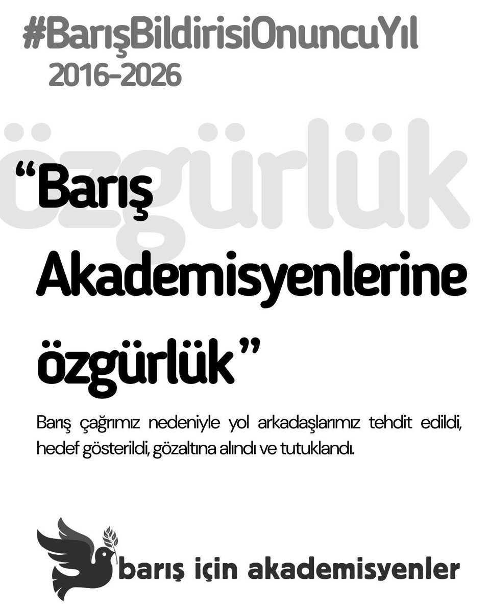 BarisAkademik's tweet photo. #BuSuçaOrtakOlmayacağız başlıklı #barış çağrımız nedeniyle imzacı akademisyenler, yol arkadaşlarımız tehdit edildi, hedef gösterildi, gözaltına alındı ve tutuklandı. 

#BarışBildirisiOnuncuYıl https://t.co/BLh5pe35Ka