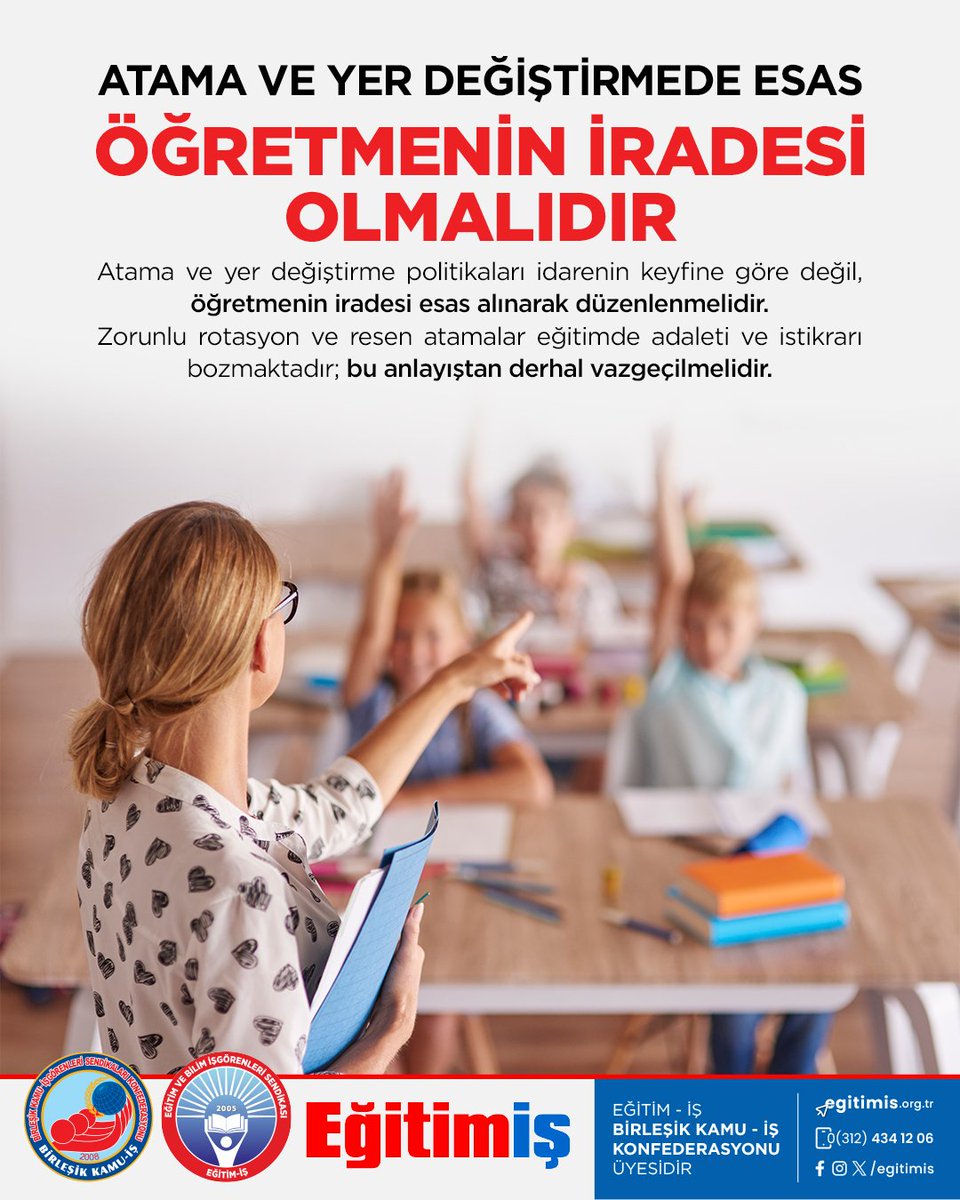 Öğretmenlerin yer değiştirme hakkı, idarenin takdirine bırakılacak bir ayrıcalık değil; Anayasal ve insani bir haktır. Eğitimde istikrar, öğretmeni zorla yerinden ederek değil; güvenli, adil ve öngörülebilir çalışma koşulları oluşturarak sağlanır.
#BirleşikKamuİş #Eğitimİş