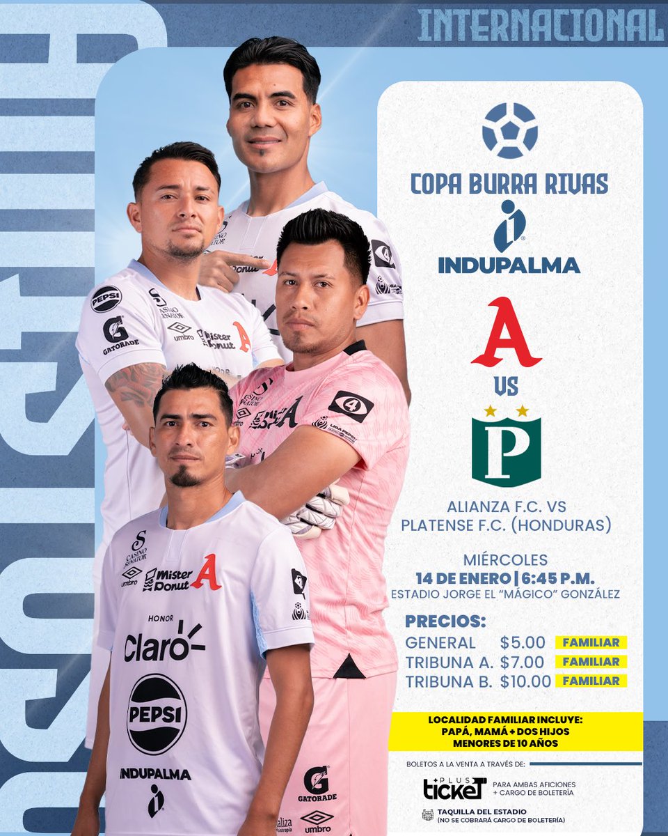 🏆🅰️| 𝐂𝐎𝐏𝐀 𝐁𝐔𝐑𝐑𝐀 𝐑𝐈𝐕𝐀𝐒 - 𝐈𝐍𝐃𝐔𝐏𝐀𝐋𝐌𝐀 

El primer partido del 2026 lo podrás disfrutar en FAMILIA. 

Compra tu boleto en plusticket.sv/event/alianza-… y recuerda que 𝗧𝗢𝗗𝗔𝗦 𝗟𝗔𝗦 𝗟𝗢𝗖𝗔𝗟𝗜𝗗𝗔𝗗𝗘𝗦 𝗦𝗢𝗡 𝗙𝗔𝗠𝗜𝗟𝗜𝗔𝗥𝗘𝗦 

#AlianzaFC