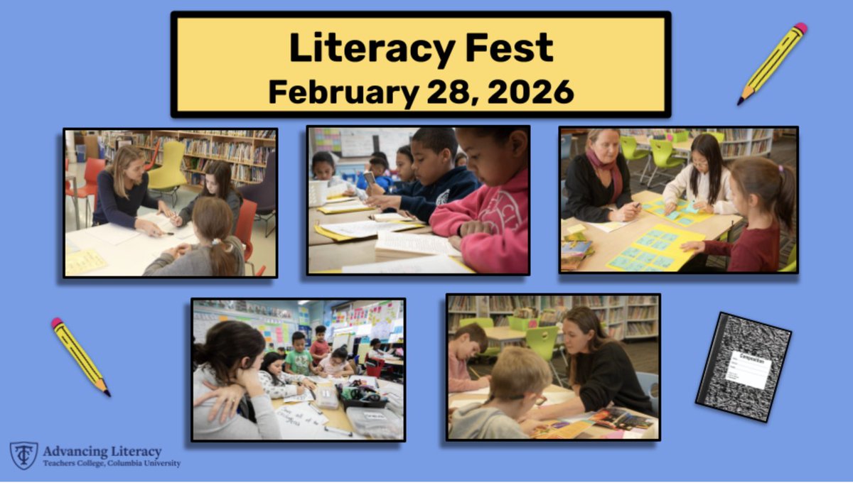 TCAdvancingLit's tweet image. Our #Literacy Fest: FEB 28th!
Online: 11AM ET- 1:30PM ET
Learn #research aligned literacy #practices,  newest #kidlit, &amp;amp; ways to help children develop &amp;amp; have thriving literate lives! All are welcomed! Free workshops!
advancingliteracy.tc.columbia.edu/events/saturda… #education #teachers #librarians #read