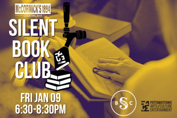 PACEartsiowa's tweet photo. Join us for silent book club tonight! McCormick’s 1894 bar will be open at 5pm. 

See ya at the Hoff ✌️ 

#PACEArtsIowa #UNleashCB #Bookworms #Reading #Community https://t.co/soTZzZSFVl