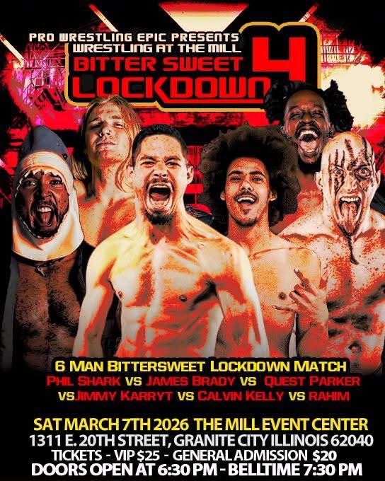 PWEpic's tweet image. 2 competitors start in the ring.
4 competitors are handcuffed outside the ring.
Every 2 minutes 1 competitor is released into the match at random.

The winner will choose any Pro Epic Wrestling champion to challenge.