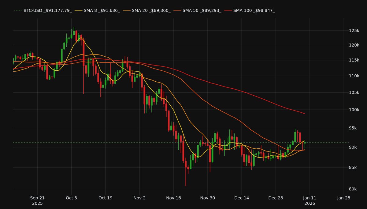 macro_path's tweet image. BTC $91,177.79 | SMA8 -0.50% | SMA20 +2.03% | SMA50 +2.11% | SMA100 -7.76%
#Bitcoin #BTC