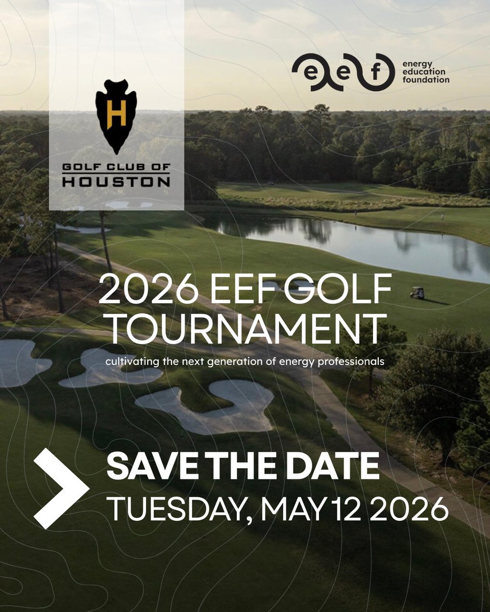 Mark your calendars! 📅 Registration is open for the annual EEF Golf Tournament on May 12, 2026, at the Golf Club of Houston. 

Register at: energyeducation.org/golf 🔗 #EEFGolf26 #EnergyEducation #Houston