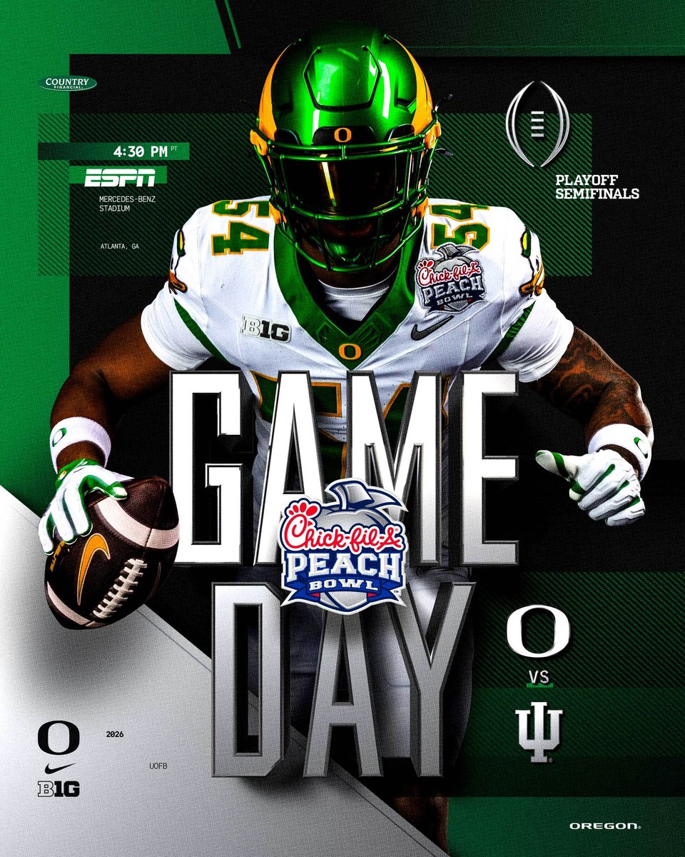 For Oregon. 

It’s game day at the <a href="/CFBPlayoff/">College Football Playoff</a> Semifinal at the <a href="/CFAPeachBowl/">Chick-fil-A Peach Bowl</a>. 

#GoDucks