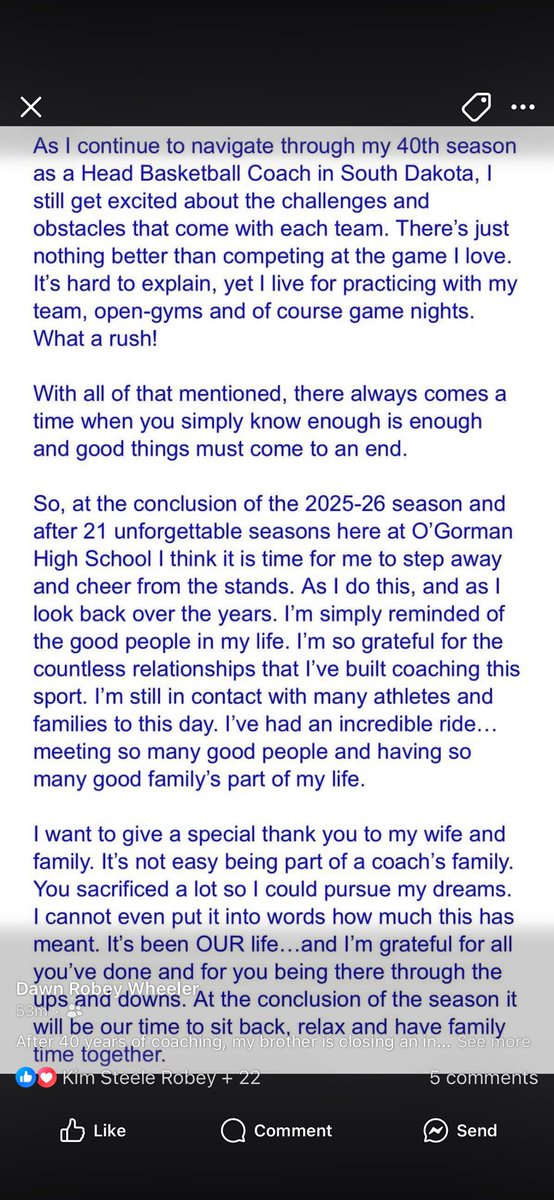 HiPowSPORTS's tweet photo. Coach Robey!!!

Higher Power Sports is impacting other everyday because of you, the belief in me, the belief in our mission, and the love and support you showed me when I was getting HPS off the ground and is one of the reason for our impact and success today!

You are simply the absolute Best Coach, person, husband, father, grandfather and friend. I was fortunate to have the seat next to you for a few years that included a State Championship. I could go on and on about your coaching record and accomplishments. But what I am more impressed and thankful for is the person you are and how you treated and cared about others. Yes you wanted to win but you wanted to do it the right way, with class, decency, respect and hard work! And you did it that way through all the wins and loses.

Many stories but one of the coolest. In the world of coaching and competition. I seen how genuinely happy you were for Coach Deckert when we lost to Brandon Valley in the Championship game and how you to loved to compete against each other because of the respect you had for each other. And as you supported and stayed in contact with him through his illness shouts loudly the type of person you are! Through my conversations with Coach Dekert I know he had the highest respect for you as a Coach and Person and coming from a man like him is glowing recognition!

Your record speaks for itself, the love and respect you have from so many across the State is a testament to who you are and how you did it! 

To anyone who thinks or has something negative to say about you or your coaching I say to them…You could not be more wrong!!!!!! I could say more but I won’t 😁!

Thank you Coach from the bottom of my heart!  I Love you!!!!!
 @OGHOOPS