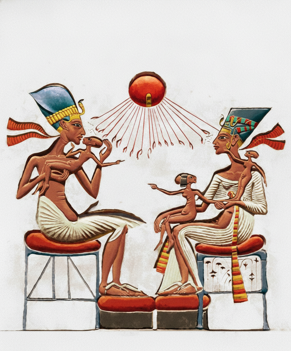 egyptomuseum's tweet image. Facsimile of a house altar depicting Akhenaten and his family, c. 1353-1336 B.C.

▫ This intimate household stele of #Akhenaten and #Nefertiti (Egyptian Museum, Berlin, ÄM 14145), likely once used as a domestic altar, offers a rare glimpse into royal family life.

The king and…