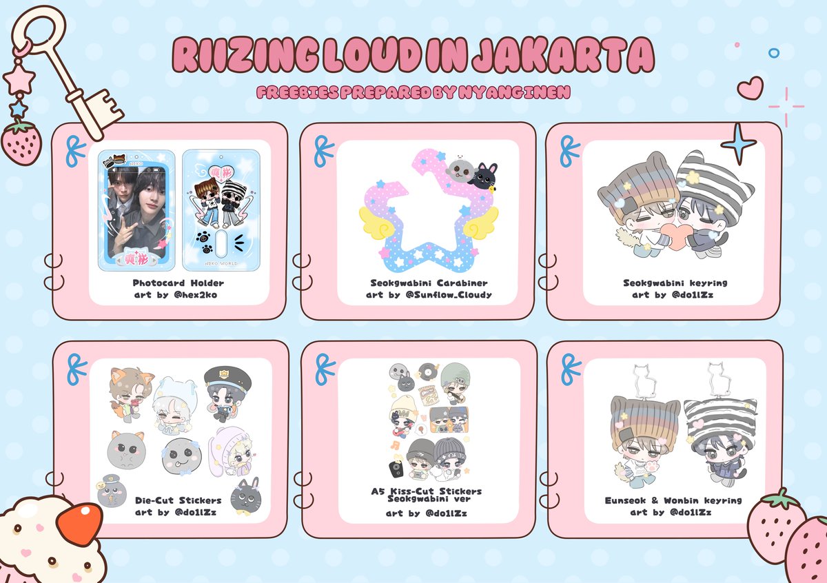nyanginen's tweet image. ⋆𐙚 ̊. riizing loud in jakarta freebies by @nyanginen for seokgwabini lovers!

📅 january 10, 2026
📍 @319302_PROJECT booth!
⏰ tba

⋆˚࿔ very limited quantity!
⋆˚࿔ show me this tweet and your seokgwabini merches!

#RIIZINGLOUD_IN_JAKARTA