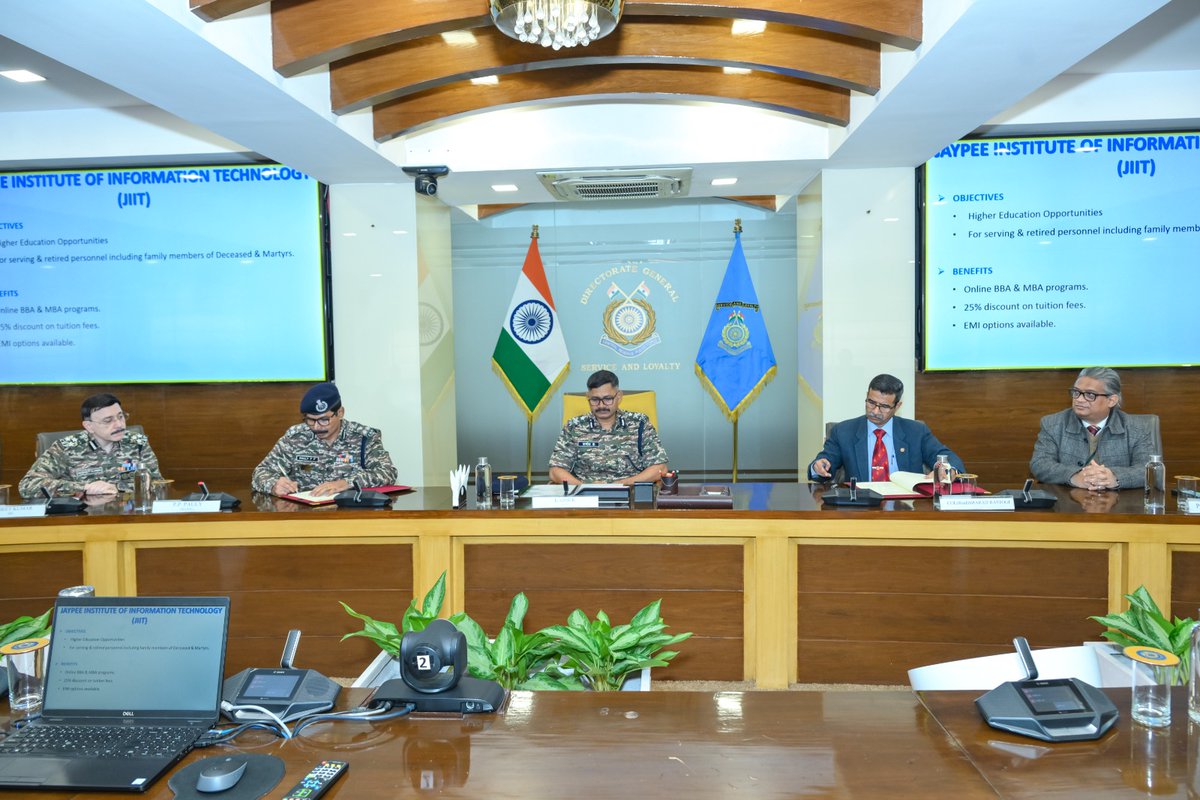 CWA has signed a Memorandum of Understanding (MoU) with Jaypee Institute of Information Technology @ JIIT, Noida to facilitate higher education for CRPF personnel and their families.
Under this MoU, JIIT will offer Online BBA and Online MBA programmes with a 25% tuition fee