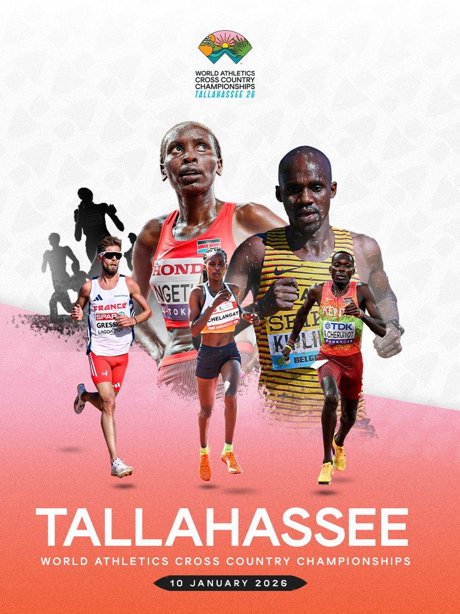 🏃🏾‍♀️ WORLD ATHLETICS XC CHAMPS — Tallahassee 26 🇰🇪 (EAT)

🗓️ Jan 10, 2026
17:45 Mixed Relay (Final)
18:20 Women U20 (Final)
18:55 Men U20 (Final)
19:35 Women Senior (Final)
20:20 Men Senior (Final)

Eyes on Team Kenya. 🌍🔥  
#WorldCrossCountry #AthleticsKE #TeamKenya #SherehePlug
