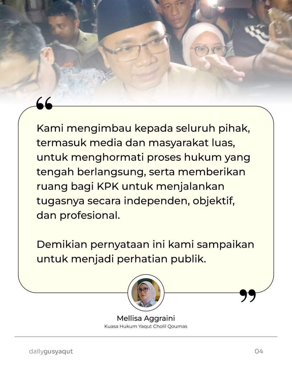 Pernyataan Resmi Penasihat Hukum Terkait Dugaan Kasus Kuota Haji #KamiBersamaGusYaqut