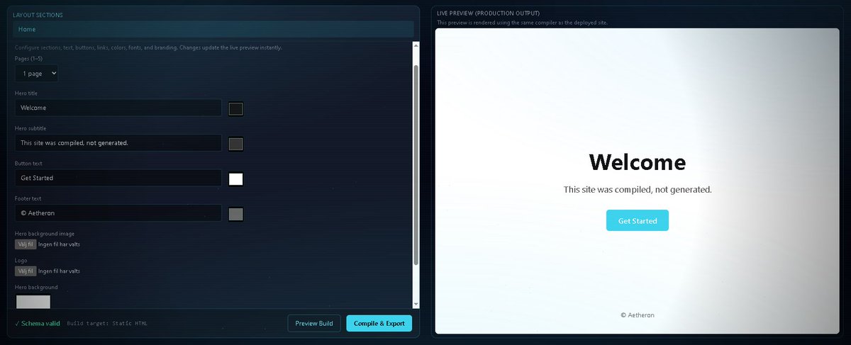Update on the Website Compiler, page Selection in "Simple Mode".

We’ve added full page selection inside “Simple Mode” to the Website Compiler component on $AETH.

You can now switch between pages directly from the Layout Sections list and edit each page independently. When you