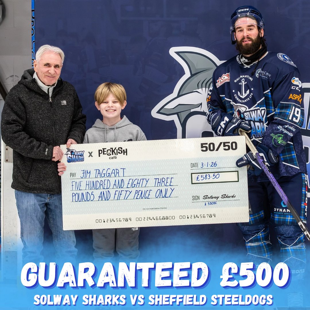 solwaysharks's tweet image. WHAT'S ON TONIGHT ⁉️

👕 SOTB for this evening's game is #24 Carter Hamill's dark warm-up jersey!
🤑 We're also guaranteeing a £5️⃣0️⃣0️⃣ prize fund for 50/50

Make sure you head over to the merch table for your chance to win!