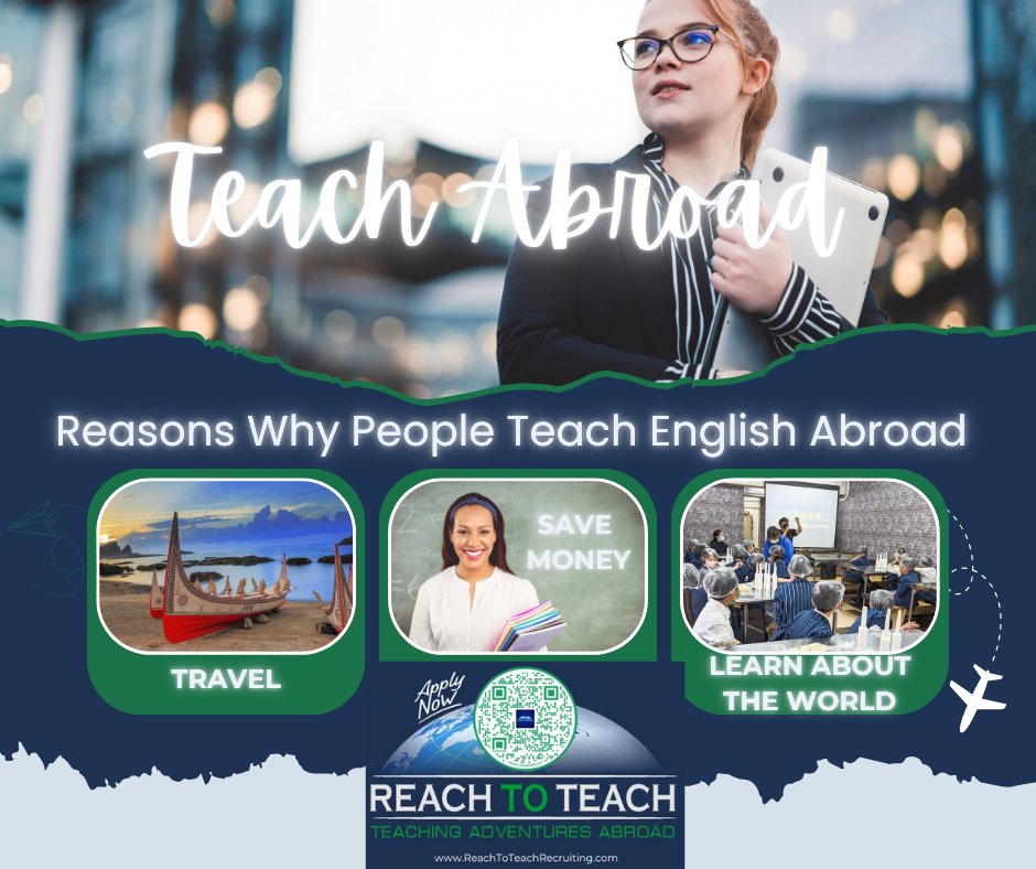 Thousands of teachers leave their home countries each and every year to teach English abroad. Have you ever wondered why they’ve decided to do so? Here are the top 10 reasons why people move abroad to #TeachAbroad.
reachtoteachrecruiting.com/blog/top-10-re…

#TEFLTeachers #ESLTeachers #TeachAbroad