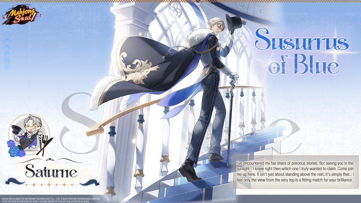 MahjongSoul_EN's tweet image. [New Outfit - Susurrus of Blue - Saturne]

"I've encountered my fair share of precious stones. But seeing you in the sunlight... I knew right then which one I truly wanted to claim. Come join me up here. It isn't just about standing above the rest; it's simply that... I feel only…