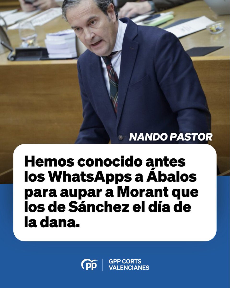 🔴Hemos conocido antes los WhatsApps a Ábalos para aupar a Morant que los de Sánchez el día de la dana.

El PSPV sigue en su estrategia oportunista. Han intentado aprovechar la tragedia políticamente y se han negado a dar explicaciones en Les Corts.

🗣️<a href="/nandopastorl/">Nando Pastor</a> 
🔗