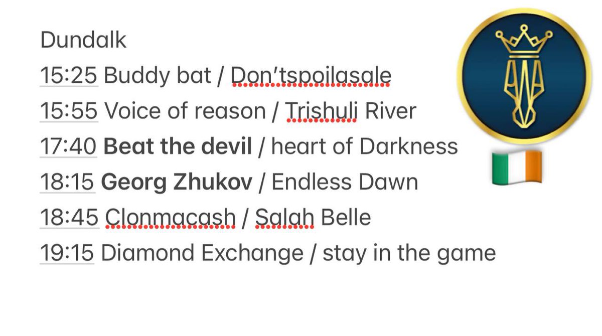 JHRACIN_G's tweet photo. I’m Disappointed Wolves has been called off after a long list i compiled together,
So today i thought i’d cast out the Dundalk list on here as well as my telegram.
Fingers crossed some value swoops in.
#gliyf #winners #bettingadvice #statsfurtoday #TheTraitors #letsgo https://t.co/QgSsuMIeMA