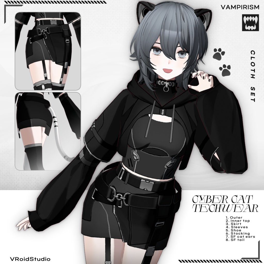 Yenchos_'s tweet photo. #VRoid  #VRoidStudio  #VRoid吸血

boothに新作アイテムセット「Tactical cyber techwear」「Cyber cat techwear [VRoid]」をアップロードしました。 

ありがとうございます。

https://t.co/bWbdQCBBdi
https://t.co/gHi73UGzkl https://t.co/vyDJgXIoxx