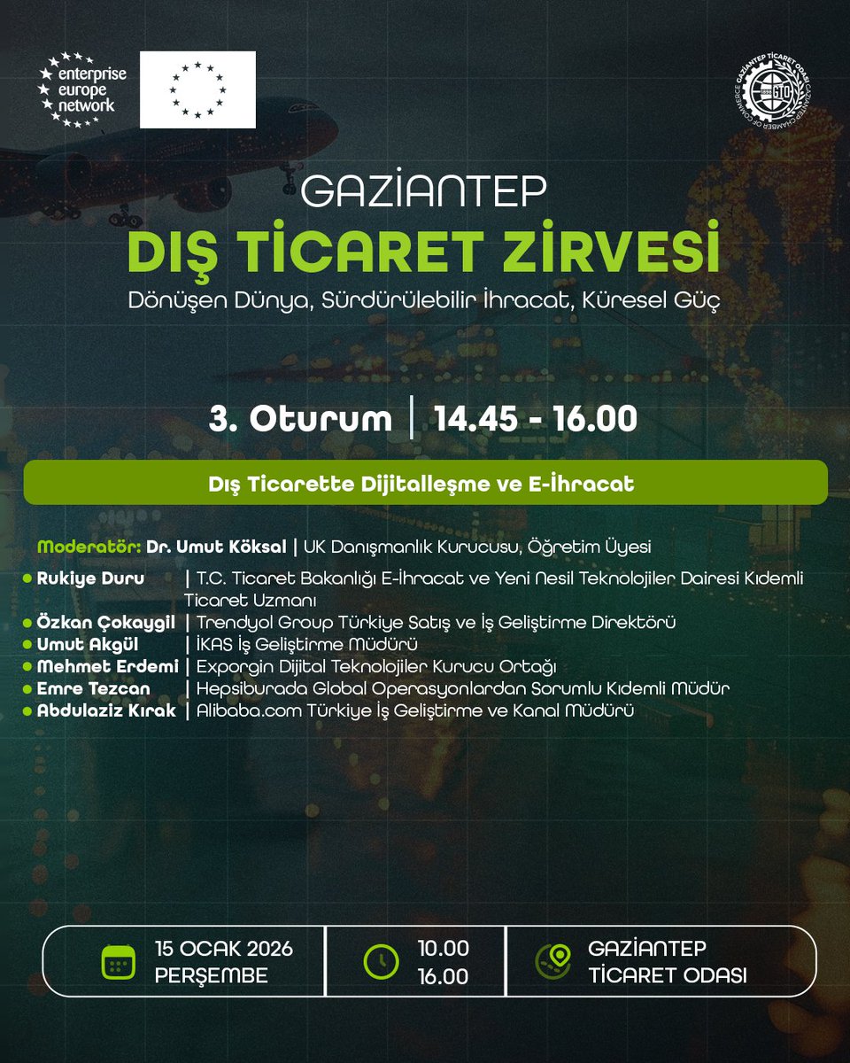 🔴GAZİANTEP DIŞ TİCARET ZİRVESİ

🏛️ Gaziantep Ticaret Odası olarak; bölgemiz ihracatçılarının yeni pazar fırsatlarına erişimini güçlendirmek, küresel ticaretteki güncel gelişmeleri değerlendirmek ve rekabette bir adım öne geçmek isteyen herkesi Gaziantep Dış Ticaret Zirvesi’ne