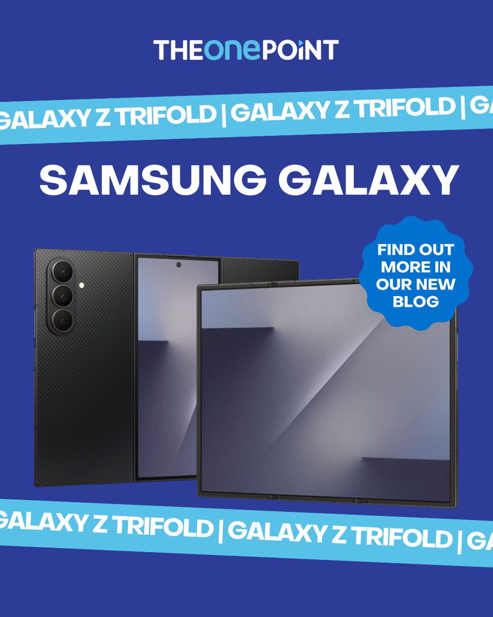 theonepoint's tweet image. The future of mobile is here! 📱

The Samsung Galaxy Z Trifold has a triple screen flexibility to provide seamless multitasking and an immersive entertainment experience.

Read more - buff.ly/0ciffMx 

#GalaxyZTrifold #BusinessMobiles #Samsung #Tech #TOPBlogs