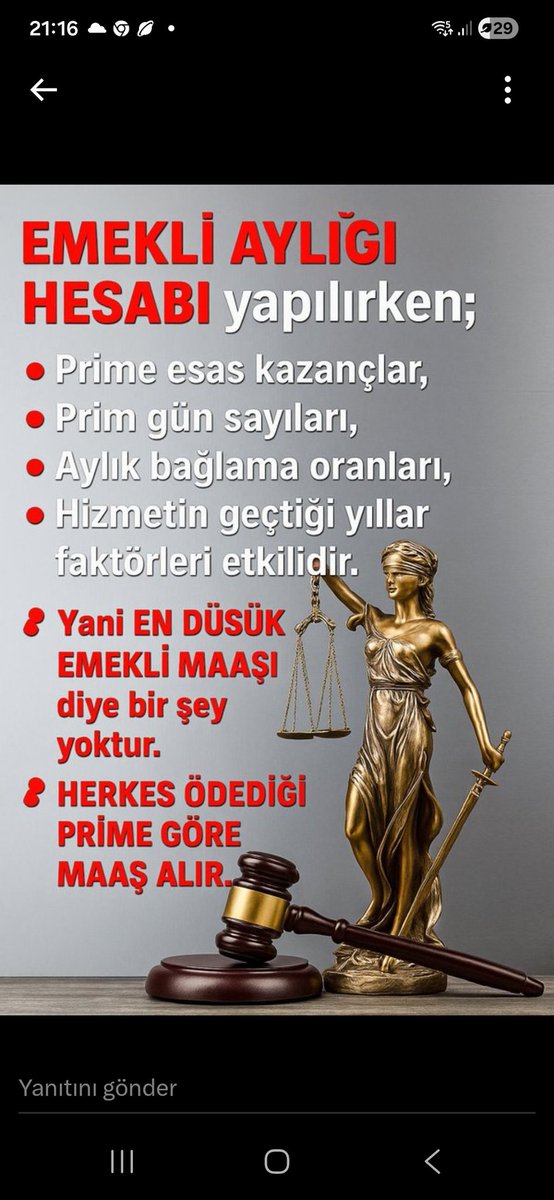 Bir tutturmuşlar "en düşük emekli maaşı " diye!

Emekli maaşı hesabını bu şekilde yaparsanız, dengeleri bozarsınız.

Prim gün sayısı ve primi yüksek olanların halkını yedirmiş olursunuz.
#KökMaaşZulmü