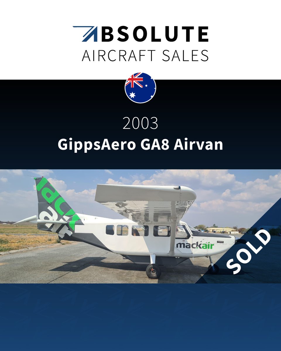 AbsoluteAvia's tweet image. SOLD X2!! The 2003 and 2004 GIPPSAERO GA8 AIRVANS have found a new home in Australia.

Well done on the sale, Adam Rosenthal and Lisa Molenaar, with sales support provided by Karren Nel from The Absolute Team!

View our inventory: absoluteaviation.co.za/aircraft-sales…

#AviationSales