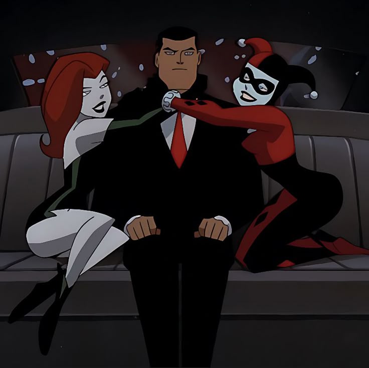 Harley Quinn, Poison Ivy and Bruce Wayne