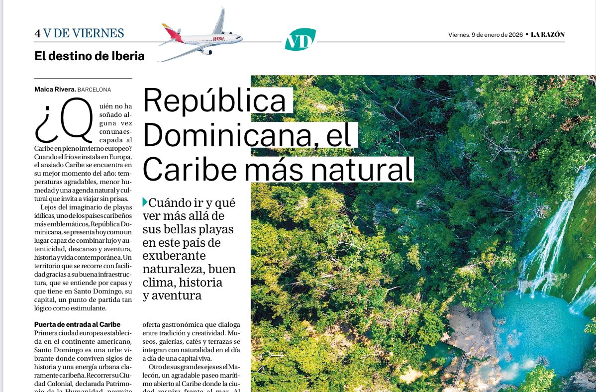 ¿Quién no ha soñado alguna vez con una escapada al Caribe en pleno invierno europeo 🙋🏻‍♀️?
Hoy, en <a href="/larazon_es/">La Razón</a> , ¡propongo ✍️ #RepúblicaDominicana!
*En edición impresa, y en digital 👉 larazon.es/viajes/republi…
#viajes ✈️ <a href="/DavidColladoM/">David Collado</a> <a href="/TurismoRD/">Ministerio de Turismo RD</a>