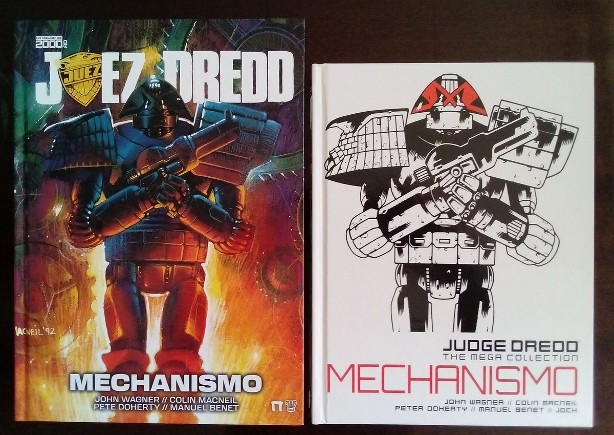 carlosgotham's tweet image. Edición española e inglesa de "Judge Dredd: Mechanismo" @DolmenEditorial @2000AD @JudgeDredd