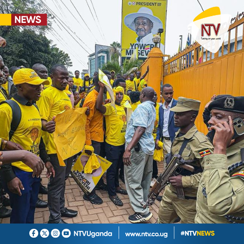 ntvuganda's tweet photo. PHOTOS: Members of the NRM National Youth Council (NYC), led by National  Treasurer Godfrey Frank Kamukama, staged a peaceful protest from  Makerere Main Gate to the NRM Secretariat, demanding accountability over  UGX 3 billion promised by party chairman Gen. Yoweri Museveni. 

The funds were meant to refund campaign facilitation, but protesters allege the money was diverted by some party leaders. 

#NTVNews  #UgandaDecides2026