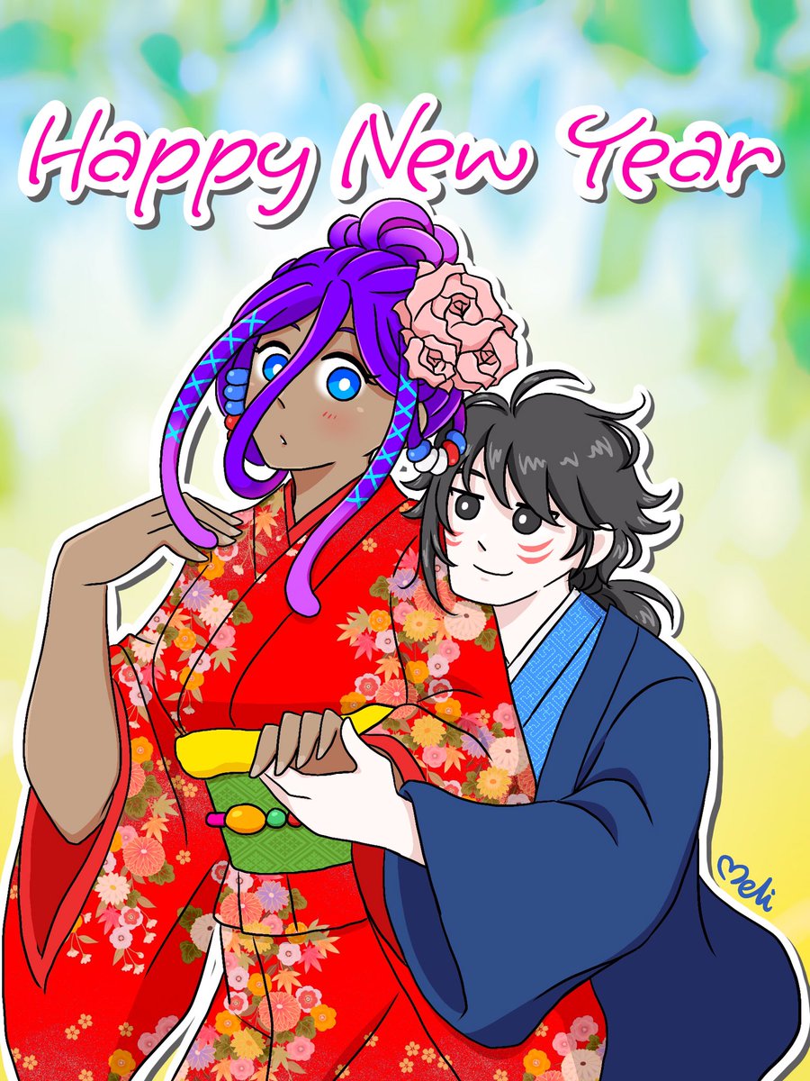 raphadon1129's tweet image. だいぶお正月感は終わっておりますが……ダーリィちゃんと紅蓮くんのあけおめ絵です😌🎍🌅