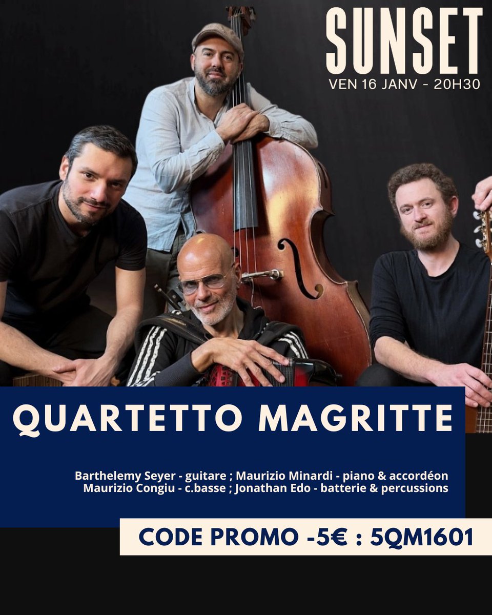 Friday 16 January at <a href="/SunsetSunside/">Sunset Sunside</a> réservation 👉sunset-sunside.com/concert/quarte…
#magritte #tangojazz