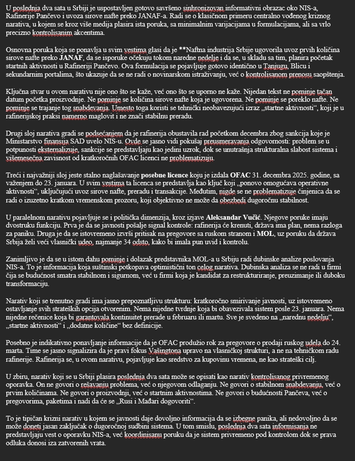 torba1996's tweet photo. Evo analize narativa u Srbiji u poslednja dva sata, zasnovane isključivo na onome što si naveo iz Tanjuga, Blica i identičnih preuzetih vesti, bez dodavanja i bez uljepšavanja. @anabrnabic https://t.co/sjjRLEK6x4