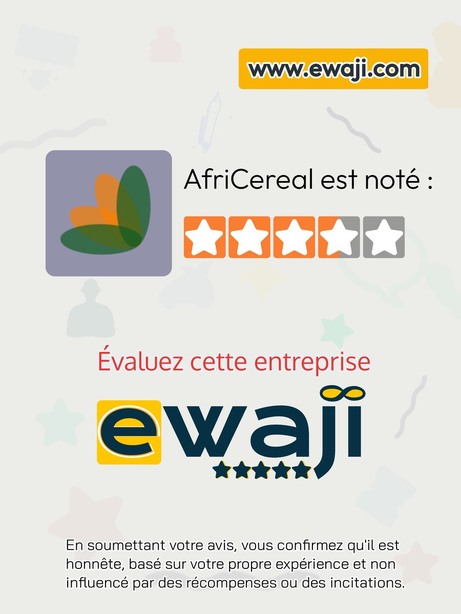 ewaji_com's tweet image. AfriCereal obtient la note de 3,7 sur 5
Evaluez via le lien suivant : 
ewaji.com/businesses/afr…