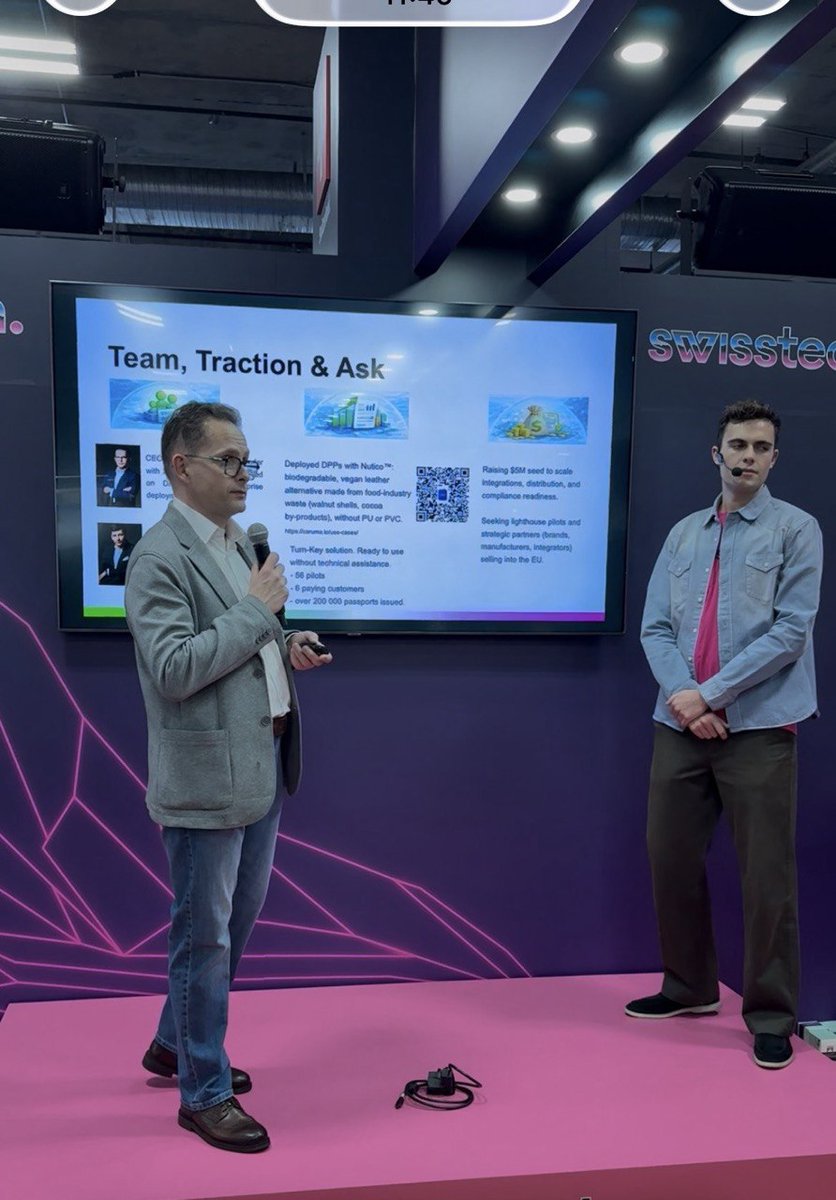 Caruma_io's tweet photo. 𝟑 𝐏𝐚𝐫𝐭𝐧𝐞𝐫𝐬. 𝟏 𝐄𝐜𝐨𝐬𝐲𝐬𝐭𝐞𝐦. 𝐂𝐨𝐦𝐩𝐥𝐞𝐭𝐞 𝐓𝐫𝐚𝐧𝐬𝐩𝐚𝐫𝐞𝐧𝐜𝐲. 

At the Global Deep Tech Battle, #CES2026, we demonstrated how the Digital Product Passport connects the entire ecosystem. 

One example. Three partners. One flow:
✅ Nutico™ → Next-gen material from food waste.
✅ Sandra Skórka → Design that gives it life.
✅ Caruma → The DPP that links it all together.

𝐓𝐡𝐞 𝐫𝐞𝐬𝐮𝐥𝐭: a vegan business card holder with DPP.
One scan reveals its full journey -
recorded on blockchain.

👉🏻 See how this exact DPP works in practice.
 Link in the comments.

#CES26 #CircularEconomy #DigitalProductPassport #DPP #CES