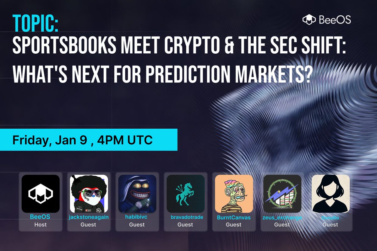 BeeOS Friday Space SportsBooks e.g. DraftKings joined the prediction market  zone in 2025 But how do the original top PMs differ from the traditional  betting? Time: Jan 9| 4PM UTC Topic: Sportsbooks