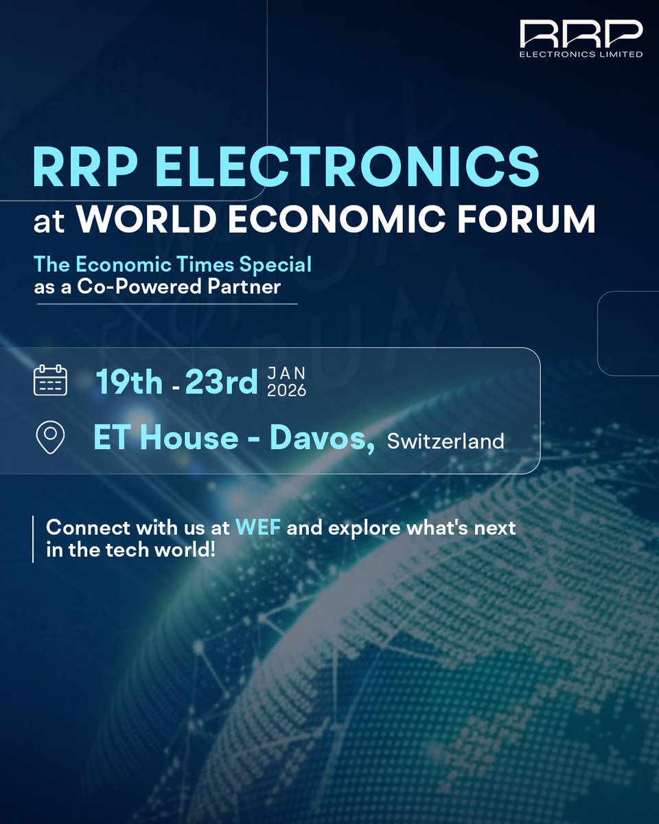 We’re heading to Davos! 🌍
RRP Electronics joins the World Economic Forum – ET Special as a Co-Powered Partner.
📍ET House, Davos
📅19–23 Jan 2026
#WEF2026 #RRPElectronics #EconomicTimes #ETHouseDavos #Semiconductors #AdvancedManufacturing