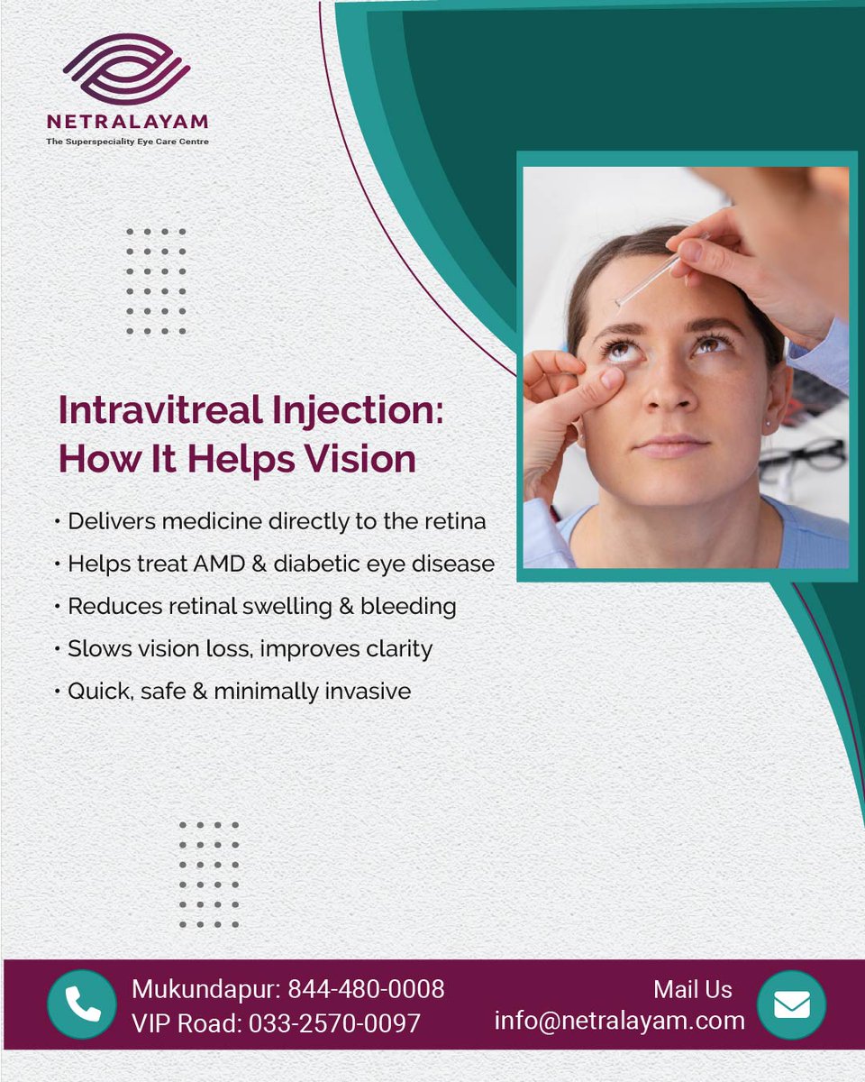 Netralayamcare's tweet image. Intravitreal injections may sound intimidating, but they’re among the safest and most effective treatments for retinal diseases, helping control swelling, abnormal vessels, and vision loss.
Read more: netralayam.com/blog/

#RetinaCare #EyeHealth #VisionProtection
